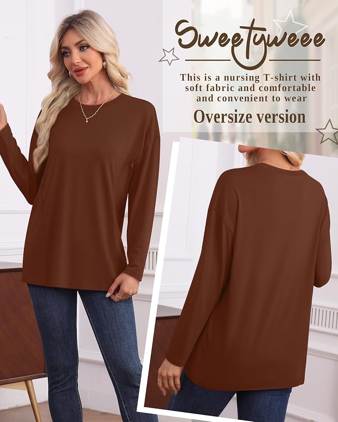 3 Pack Women's Nursing Breastfeeding Tops, Long Sleeve Maternity Shirts - Image 5