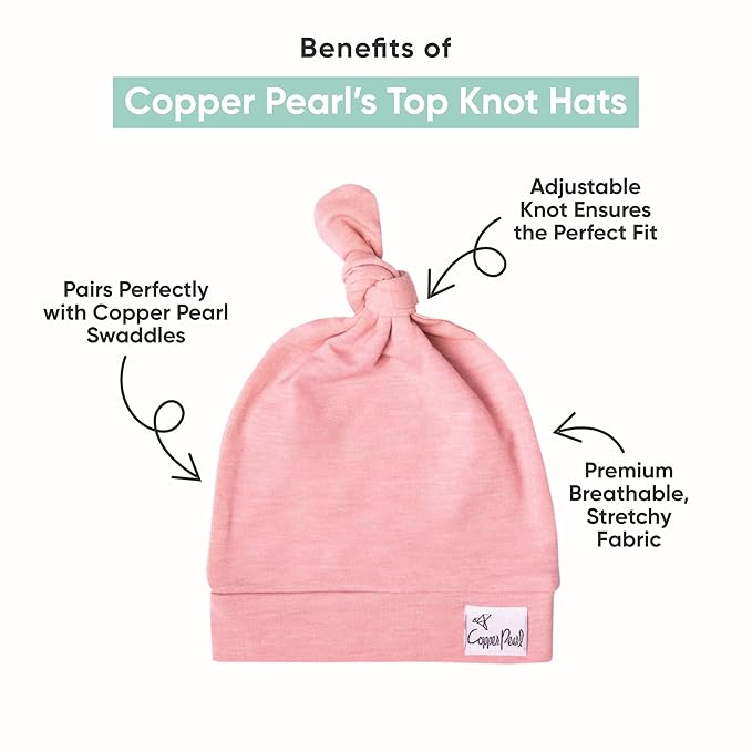Copper Pearl Baby Beanie Hat Top Knot Stretchy Soft River 0-4mo - Image 2