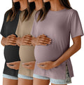 Ficerd 3 Pack Women's Maternity T Shirts, Short Sleeve Side Split Pregnancy by Ficerd
