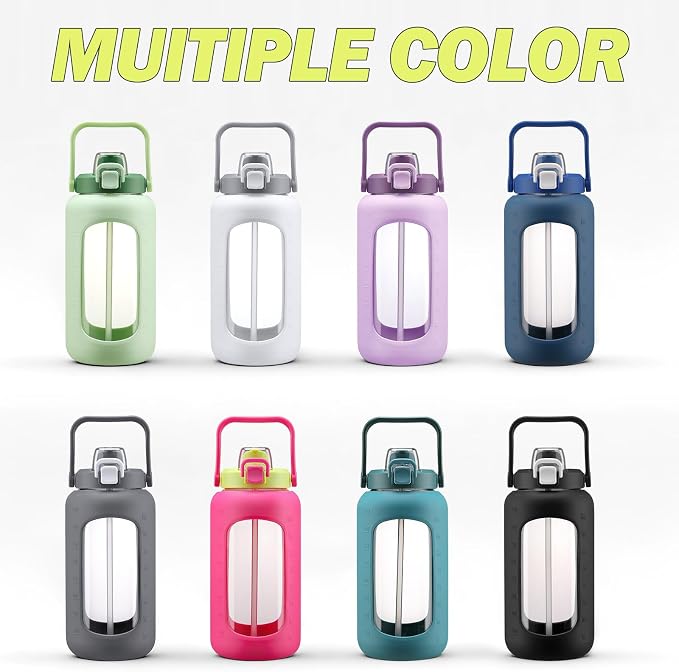 72oz Glass Water Bottle with 2-IN-1 Straw &Chug Lid, Large Motivational Glass - Image 7