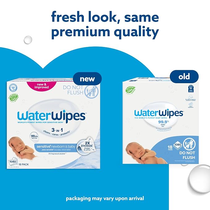 WaterWipes Sensitive+ Newborn & Baby Wipes, 3-In-1 Cleans, 99.9% Water - Image 3