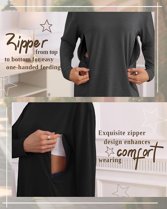 3 Pack Women's Nursing Breastfeeding Tops, Long Sleeve Maternity Shirts - Image 3