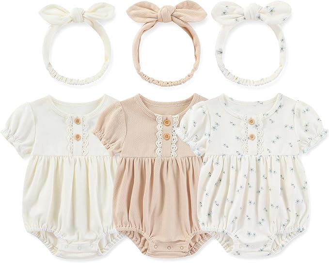 Newborn Baby Girl Clothes Cotton Bubble Romper Floral Short Sleeve Bodysuit 3 by MAMIMAKA