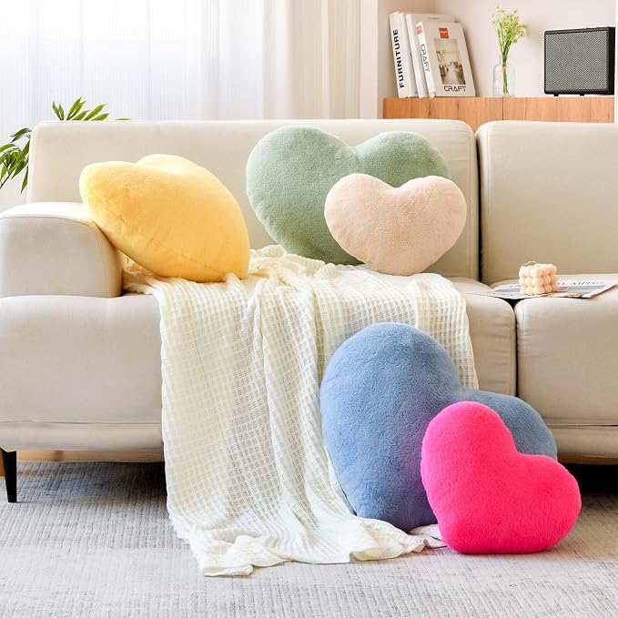 Hot Pink Heart Pillows, Cute Heart Decorative Pillow, Heart Shaped Throw Pillows - Image 4