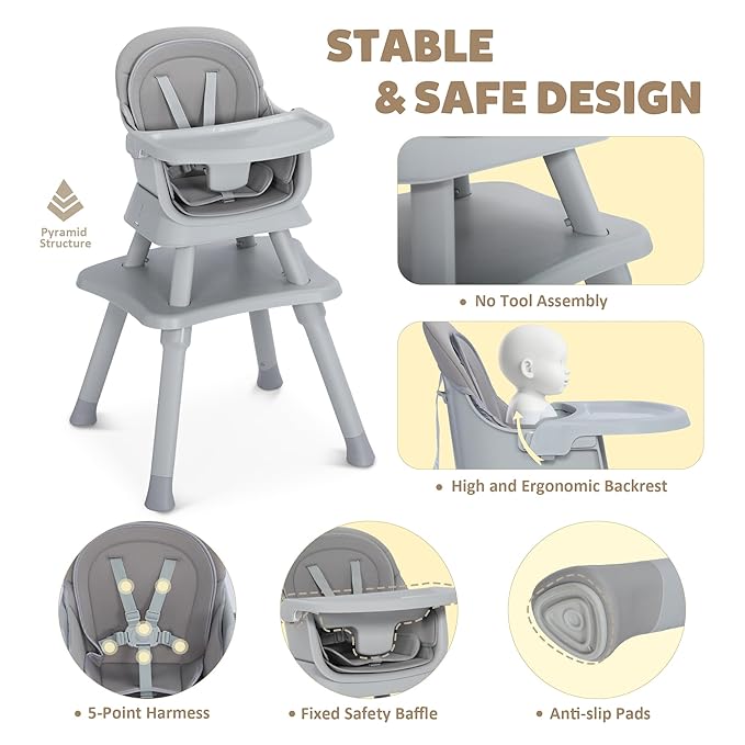 Baby High Chair, 8 in 1 Convertible Highchairs - Image 4