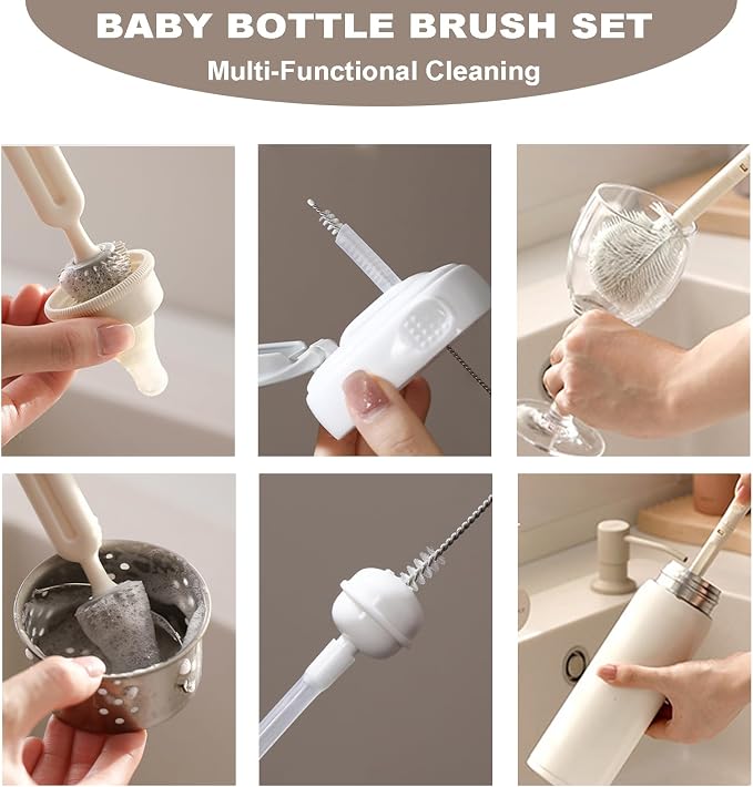 Bottle Brush Set Baby Bottle Cleaner Kit wtih Silicone Brush Nipples Brush - Image 6