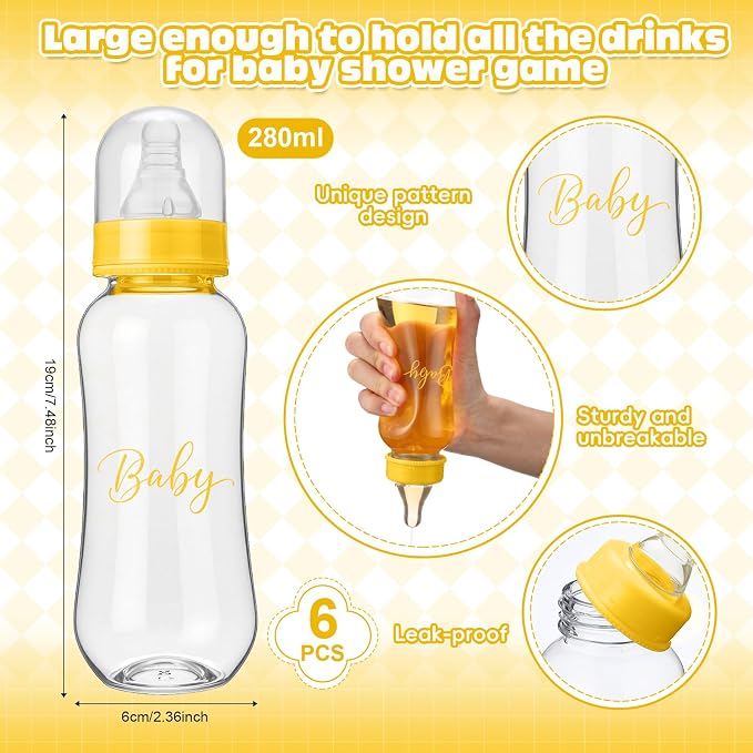6 Sets Bottle Chug Baby Shower Games Juegos Para Plastic Baby Bottles Bibs Hat - Image 2