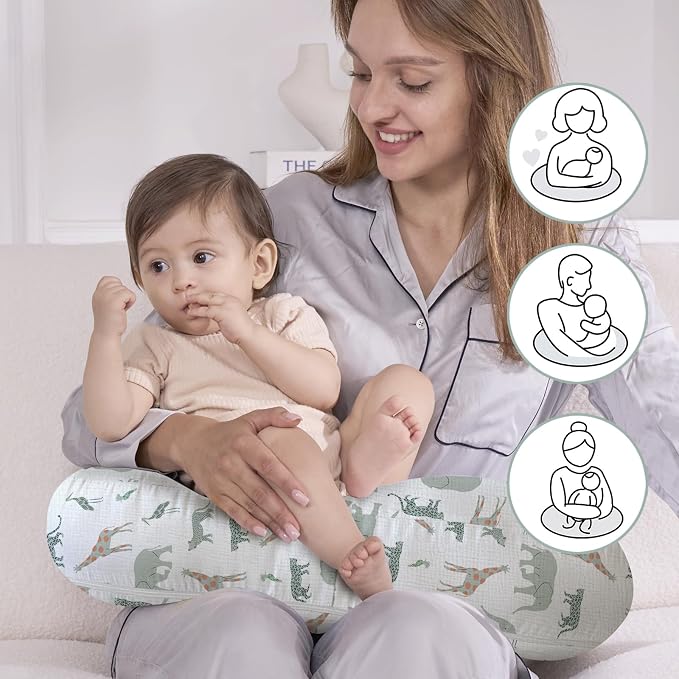 Little Grape Land Muslin Nursing Pillow, Soft 100% Cotton Breastfeeding Pillow - Image 3