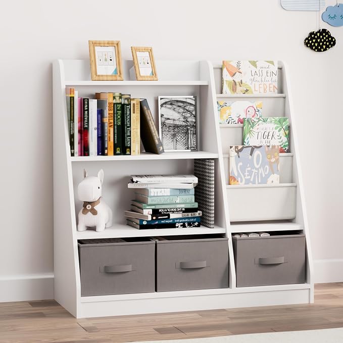White Kids Bookshelf Wood Montessori Toy Storage Organizer Cabinet Shelf Child by HedoAjim