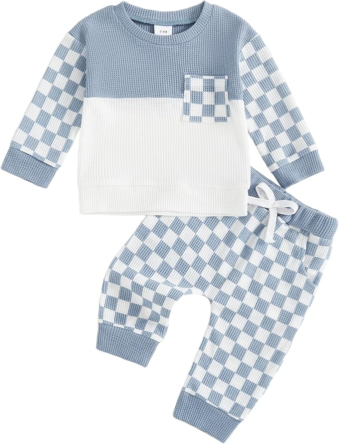 Toddler Baby Boy Fall Clothes Waffle Outfit Long Sleeve Color Blocking by Fufuriprefer