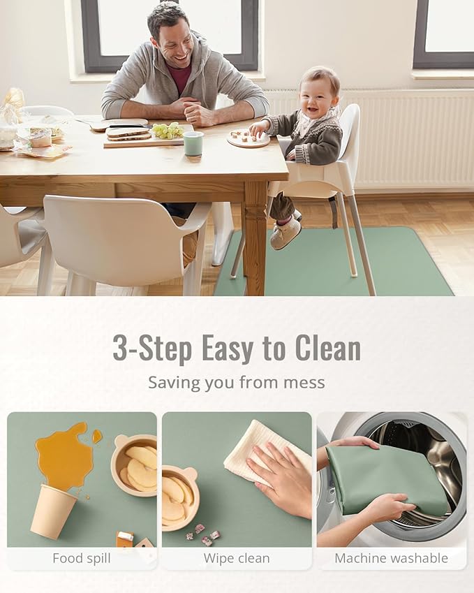 Blissful Diary Baby Splat Mat for Under High Chair, 50.4 x 50.4 Inch Wipeable - Image 5