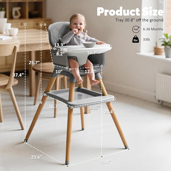 8 in 1 Wooden High Chairs for Babies Toddlers, Convertible to Booster Seat - Image 7