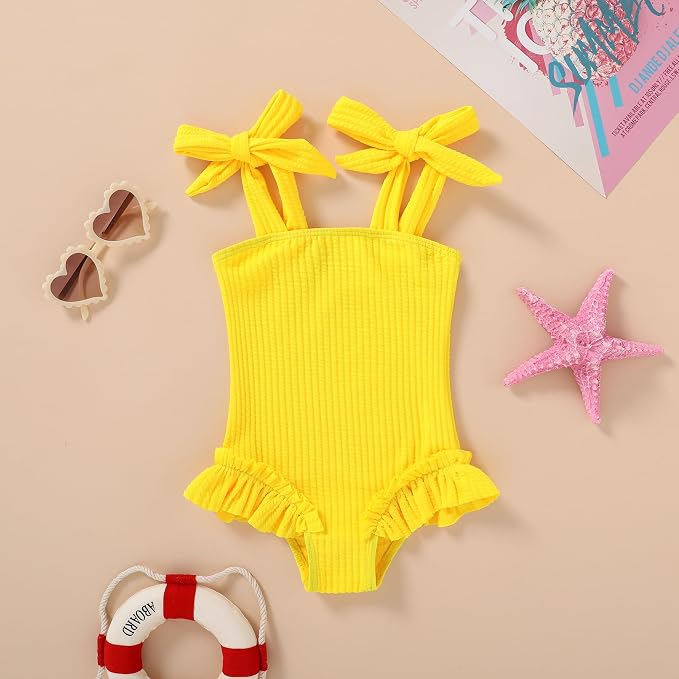 Happy Town Toddler Swimsuit Girl Solid Color Stripe One-Piece Baby Bathing Suits - Image 2
