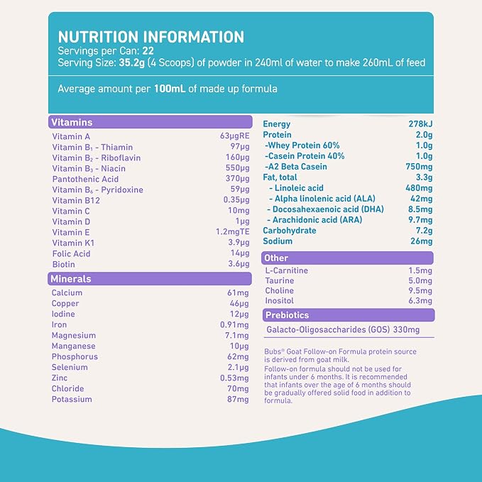 Bubs Goat Milk Infant Formula Stage 2, Infants 6-12 months, Made - Image 3