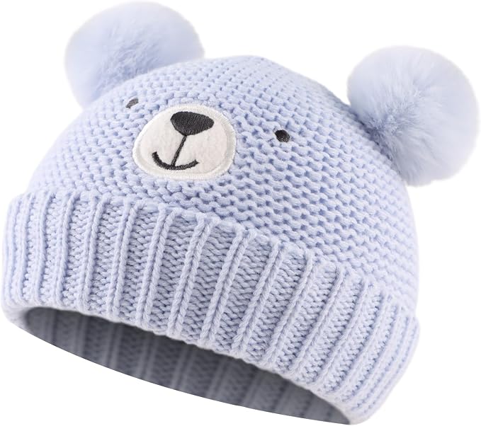 JANGANNSA Cute Bear Baby Beanie Pompom Baby Boys Hat Infant Toddler Winter - Image 2