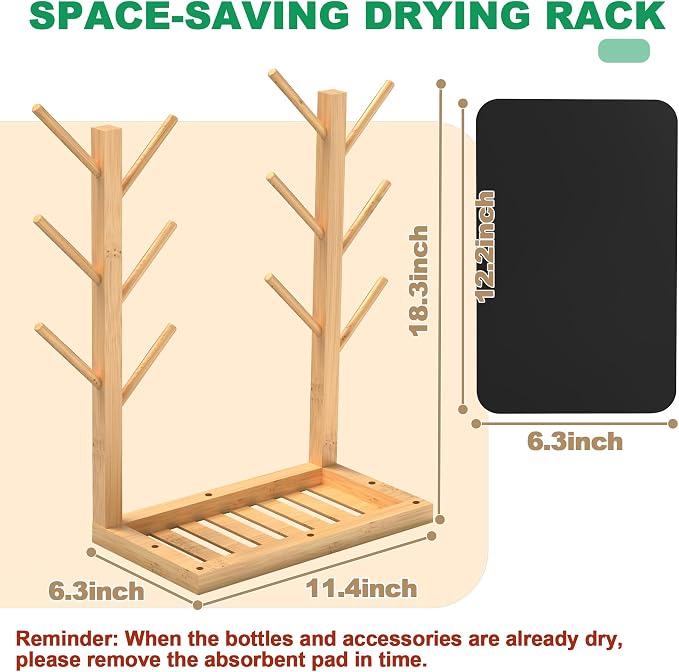 Baby Bottle Drying Rack, Vertical Bamboo Bottle Dryer Holder - Image 6