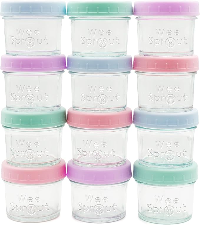 WeeSprout Baby Food Storage Glass Jars w/Lids Pastel Variety, Reusable Small by WeeSprout