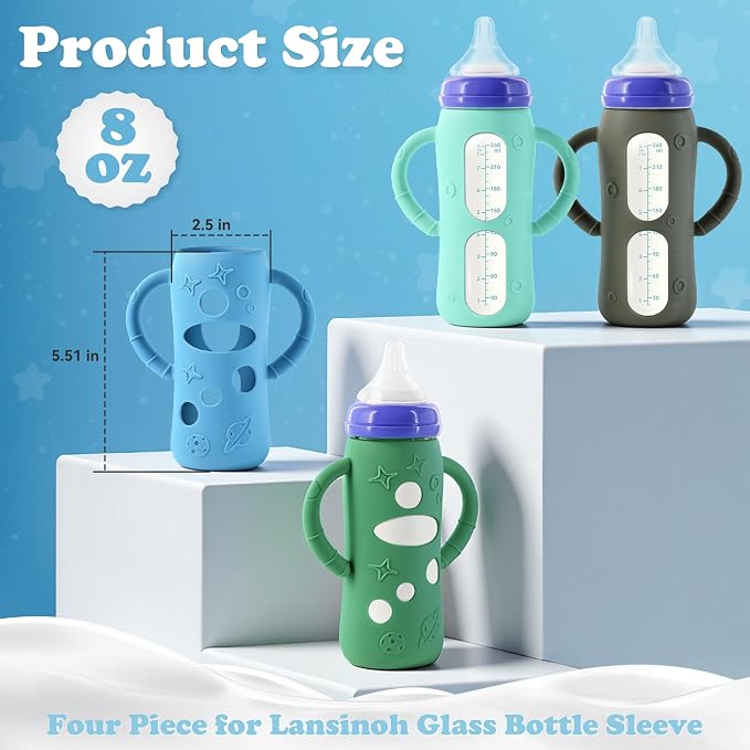 4-Pack Silicone Sleeves for Lansinoh Glass Bottles 8 oz- Starry Sky Design Baby - Image 2