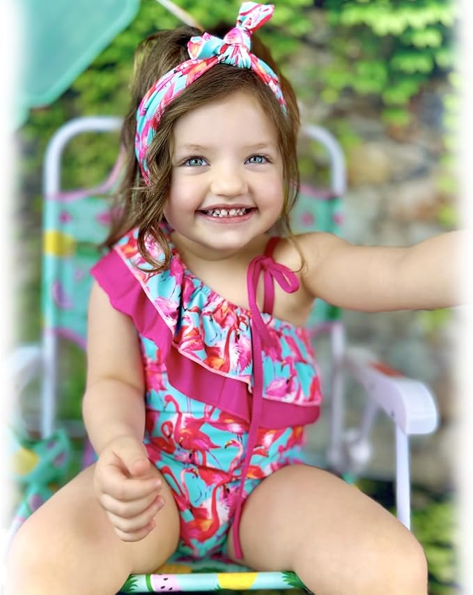 Toddler Baby Girls Ruffles Bikini One Piece Swimsuits Floral Off Shoulder - Image 2