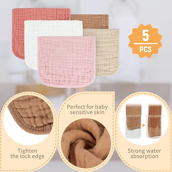 Muslin Burp Cloths 100% Cotton Baby Burp Cloths Soft, Absorbent 10x20 inches - Image 3