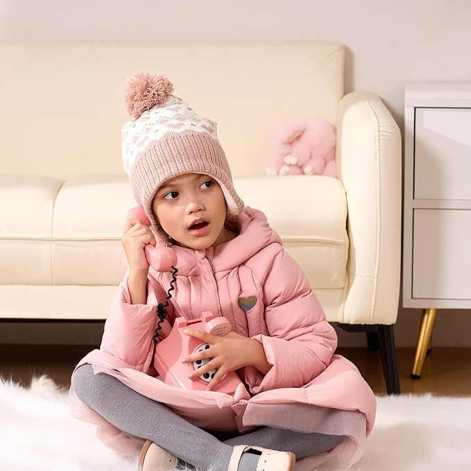 Moon Kitty Baby Girls Earflaps Knit Hats Infant Baby Beanies6-12Months - Image 5