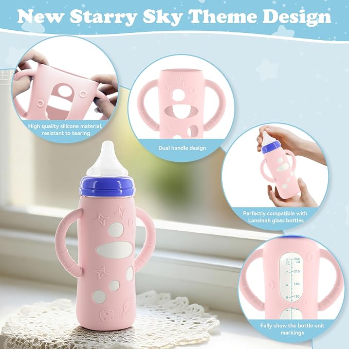 4-Pack Silicone Sleeves for Lansinoh Glass Bottles 8 oz- Starry Sky Design Baby - Image 3