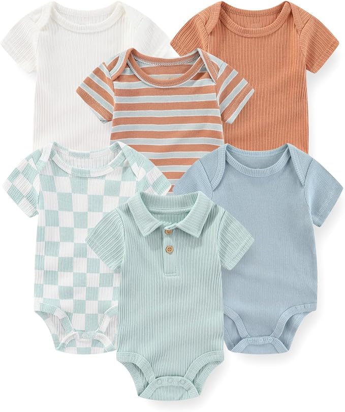 Fashion Baby Boy Girl Bodysuits 6-Pack Casual Cotton Soft Infants Outfit New by JELYLOVE