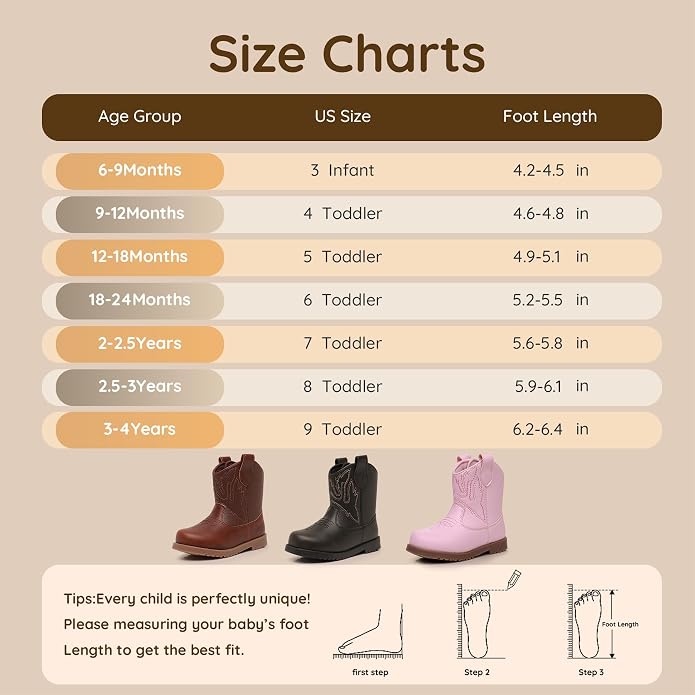 Blikcon Toddler Cowboy Boots for Boys Girls Baby Infant Cowgirl Boots Round Toe - Image 7
