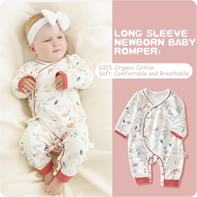 100% Organic Cotton Soft 0-6 Months Unisex Footless Newborn Baby Sleepers - Image 2