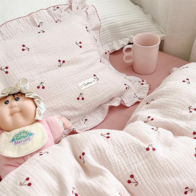 AOJIM Pink Cotton Muslin Kids Toddler Pillowcase Super Soft Baby Crib Bedding - Image 7