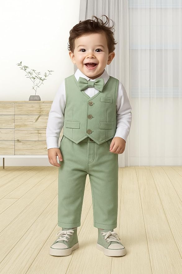 Baby Boy Clothes Suits Infant Gentleman Wedding Outfit Formal Dress Shirt Vest - Image 3