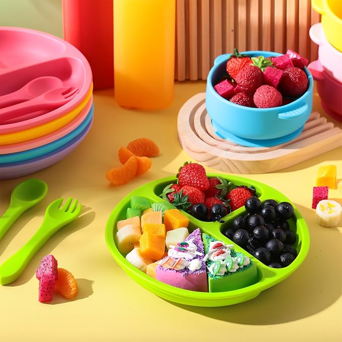 Dandat 24 Pcs Silicone Baby Feeding Set, 6 Baby Toddler Suction Bowls 6 Divided - Image 4
