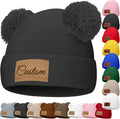 Custom Baby Beanies Personalized Toddler Winter Hats Name Leather Patch Kids by Unknown