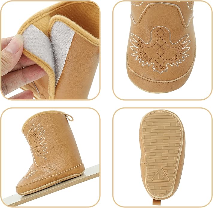 MK MATT KEELY Leather Western Boots Cowboy Bootie Soft Sole Non-Slip Crib Shoes - Image 3