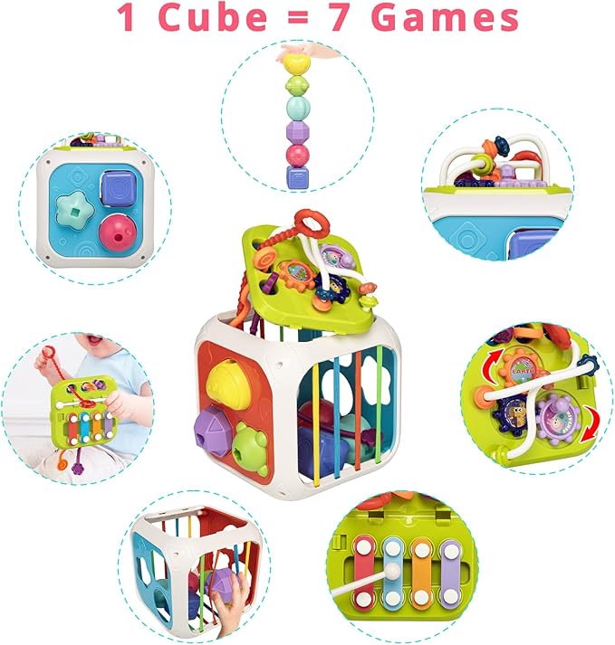 Montessori Toys for Toddlers, 7-in-1 Activity Cube, Shape Sorter Toy| Baby - Image 6