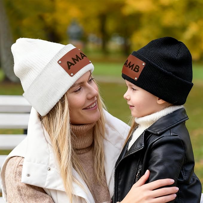 Custom Baby Beanies Personalized Toddler Winter Hats Name Leather Patch Kids - Image 6