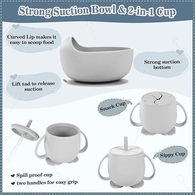 Silicone Baby Feeding Set 10 Pcs Baby Led Weaning Supplies Suction Bowl Divided - Image 4