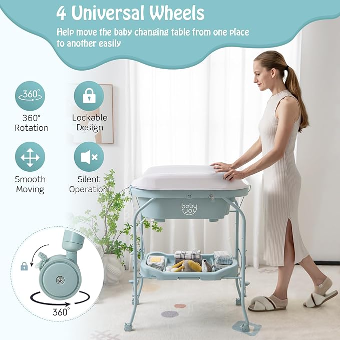 BABY JOY Baby Bathtub with Changing Table, Foldable Infant Diaper Changing - Image 4