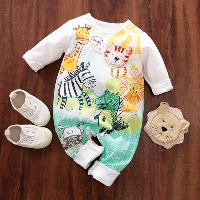 Cute Giraffe + Zebra With Floral Print Long Sleeve Baby Girl Clothes White - Image 3