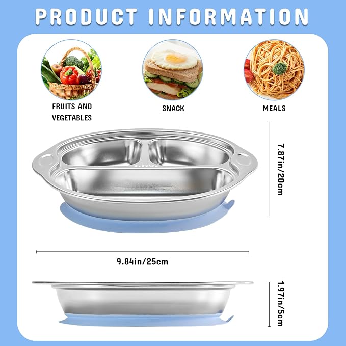 Stainless Steel Baby Suction Plates: Divided Plates - Image 8