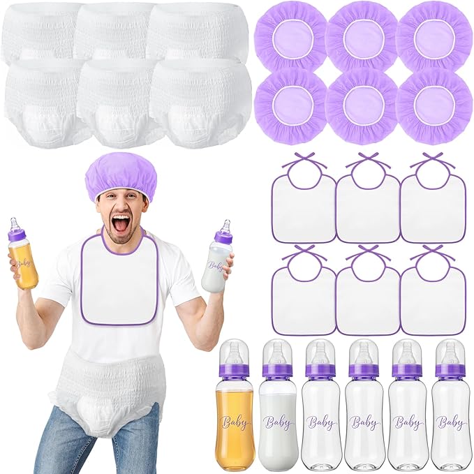 6 Sets Bottle Chug Baby Shower Games Juegos Para Plastic Baby Bottles Bibs Hat by giftlyze
