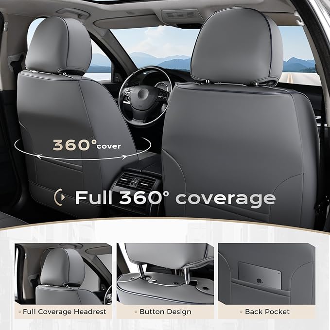 Coverado Car Seat Covers Full Set, Car Seat Protector Waterproof, Nappa Leather - Image 4