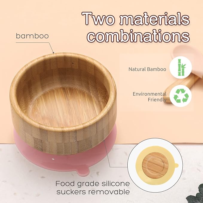 Baby Bamboo Bowls with Suction and Matching Spoon Set - Image 3