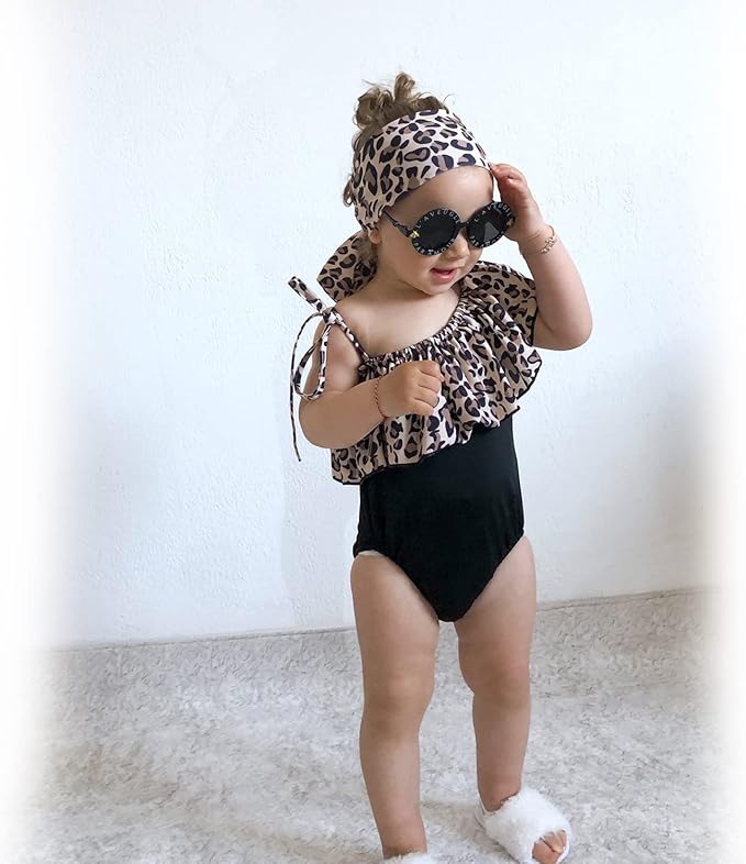 Toddler Baby Girls Ruffles Bikini One Piece Swimsuits Floral Off Shoulder - Image 3
