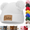 Custom Baby Beanies Personalized Toddler Winter Hats Name Leather Patch Kids by Unknown