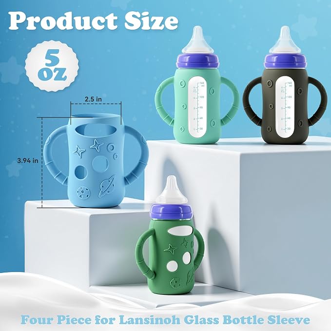 4-Pack Silicone Sleeves for Lansinoh Glass Bottles 5 oz- Starry Sky Design Baby - Image 2