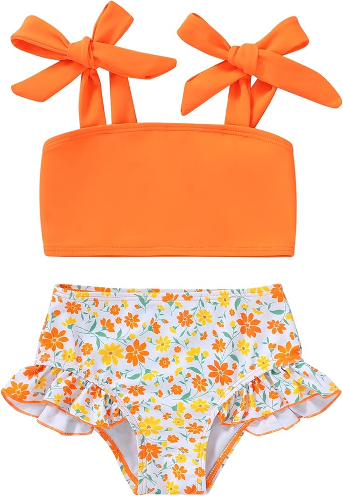 YOUNGER TREE Toddler Girls Two Pieces Swimsuit Color Block Stripe Swimwear by YOUNGERTREE