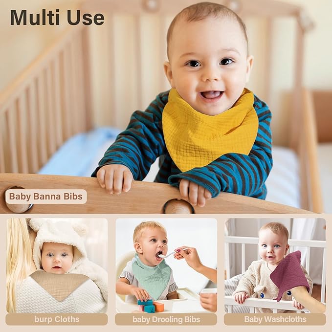 Muslin Baby Bibs, Soft Triangular Baby Bandana Drool Bibs - Image 6