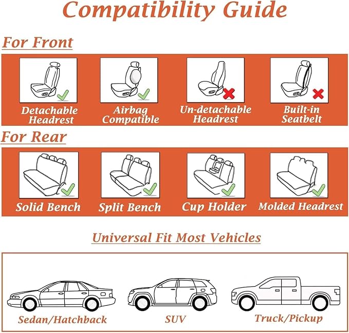 Coverado Car Seat Covers Full Set, Car Seat Protector Waterproof, Nappa Leather - Image 9