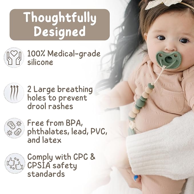 Mila & Lulu Round Shape Silicone Pacifiers; 0 Months and up; 100% Food-Grade - Image 5